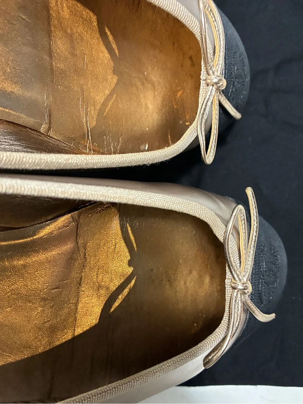 Chanel Two-Tone Ballet Flats in champagne gold and Black
